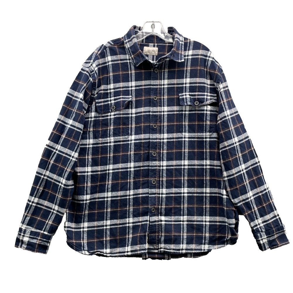 Jachs Flannel Shirt Men XXL Navy Plaid Preppy Chamois Outdoor Cabin Workwear 90s